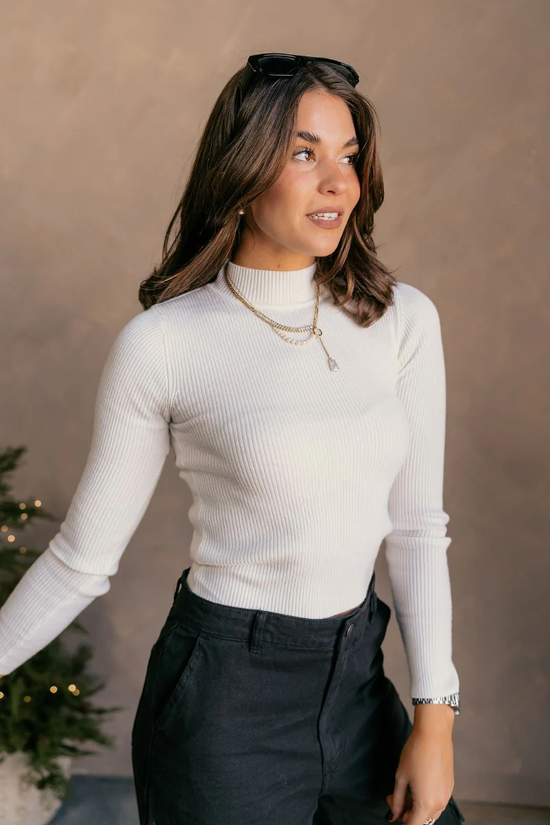 Mila Ivory Ribbed Long Sleeve Top - Image 4