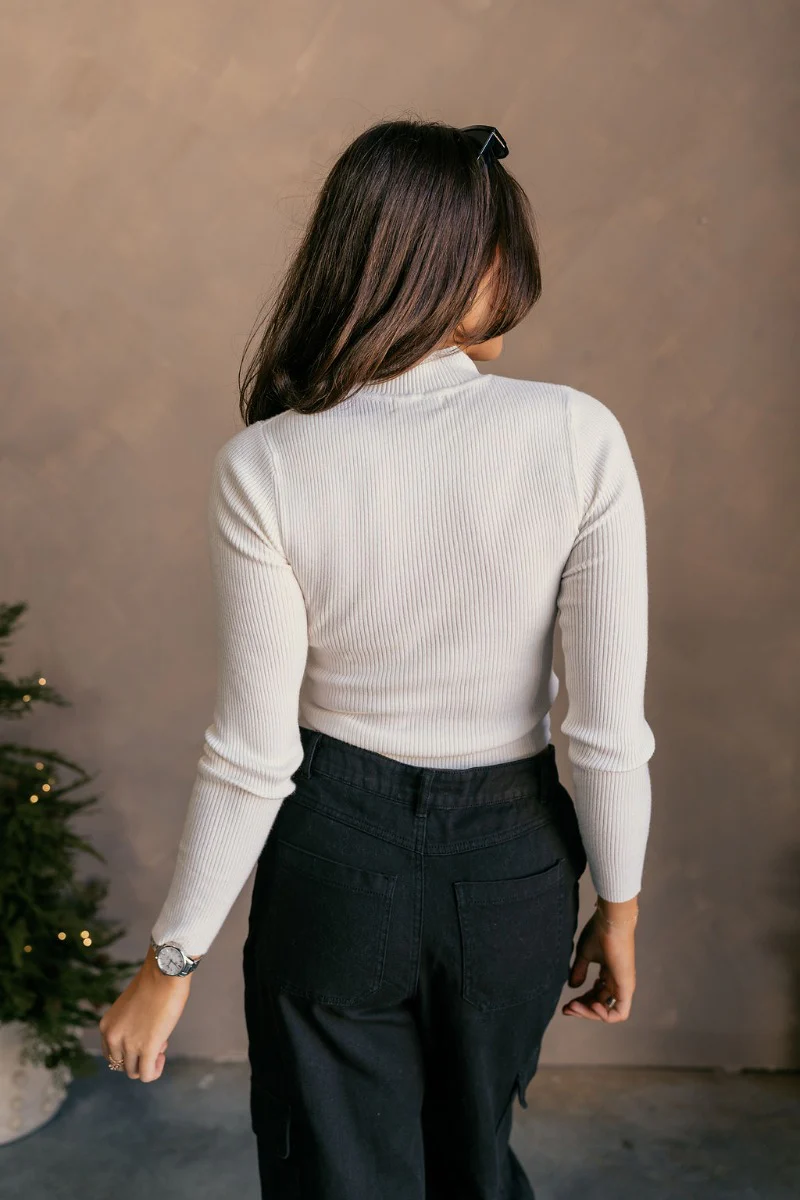 Mila Ivory Ribbed Long Sleeve Top - Image 5