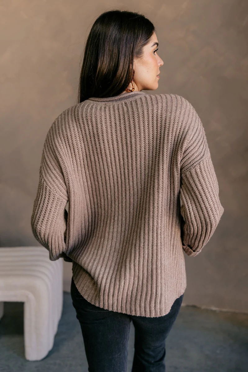 Mila Mocha Cable Knit Long Sleeve Sweater - Image 10