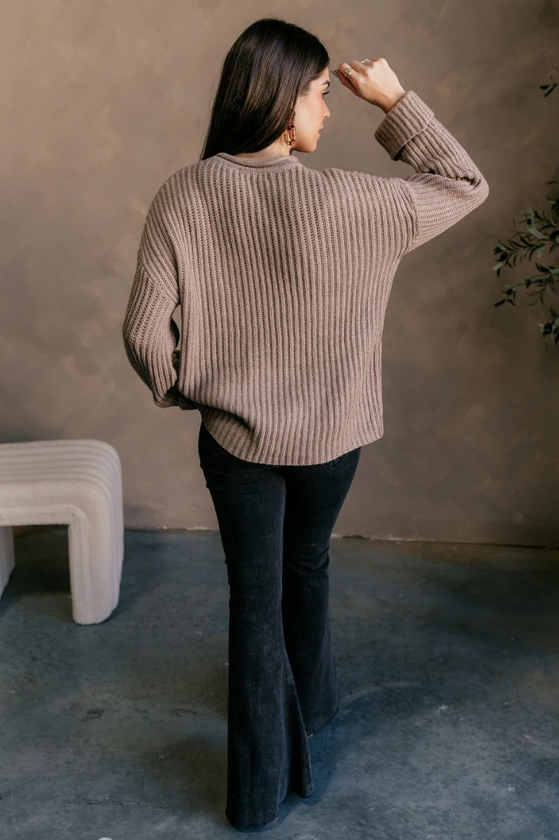 Mila Mocha Cable Knit Long Sleeve Sweater - Image 11