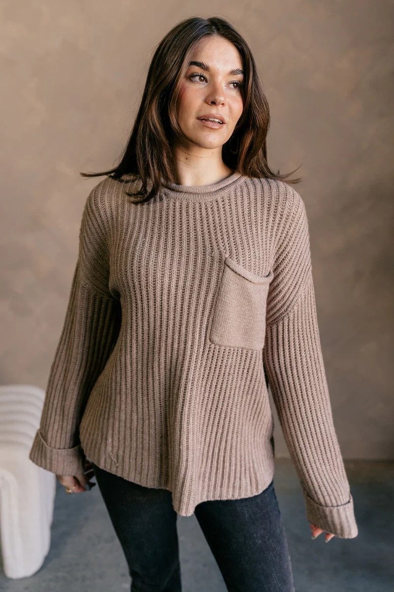 Mila Mocha Cable Knit Long Sleeve Sweater - Image 5