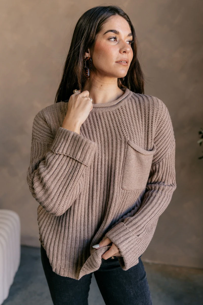 Mila Mocha Cable Knit Long Sleeve Sweater - Image 6
