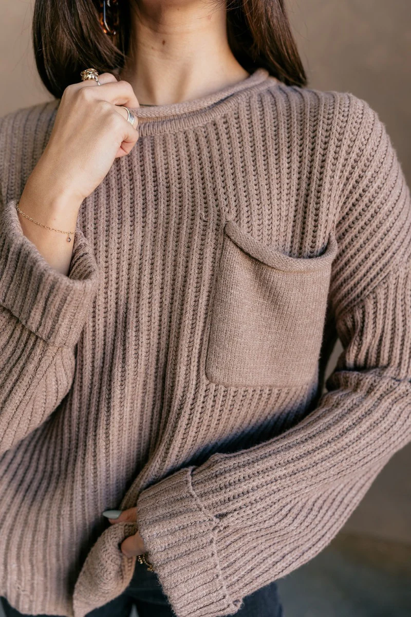 Mila Mocha Cable Knit Long Sleeve Sweater - Image 7