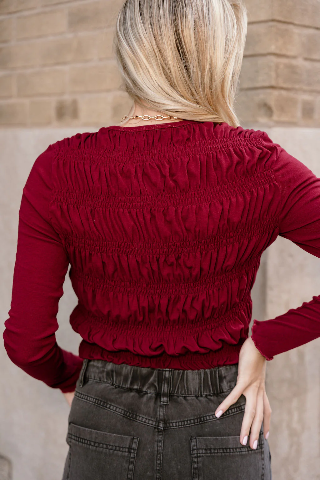 Milani Burgundy Smocked Top - Image 4