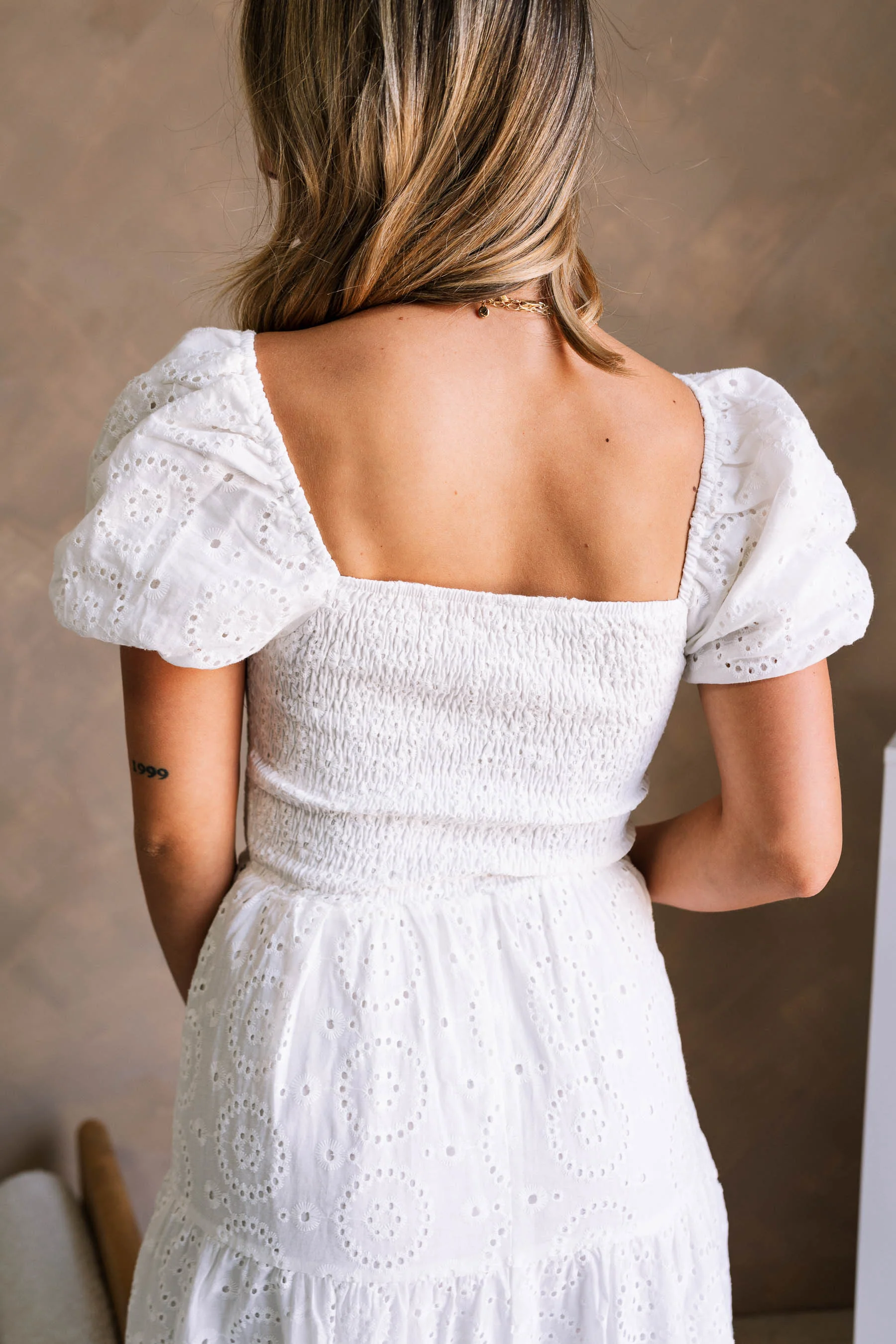 Miley White Eyelet Tiered Midi Dress - Image 10