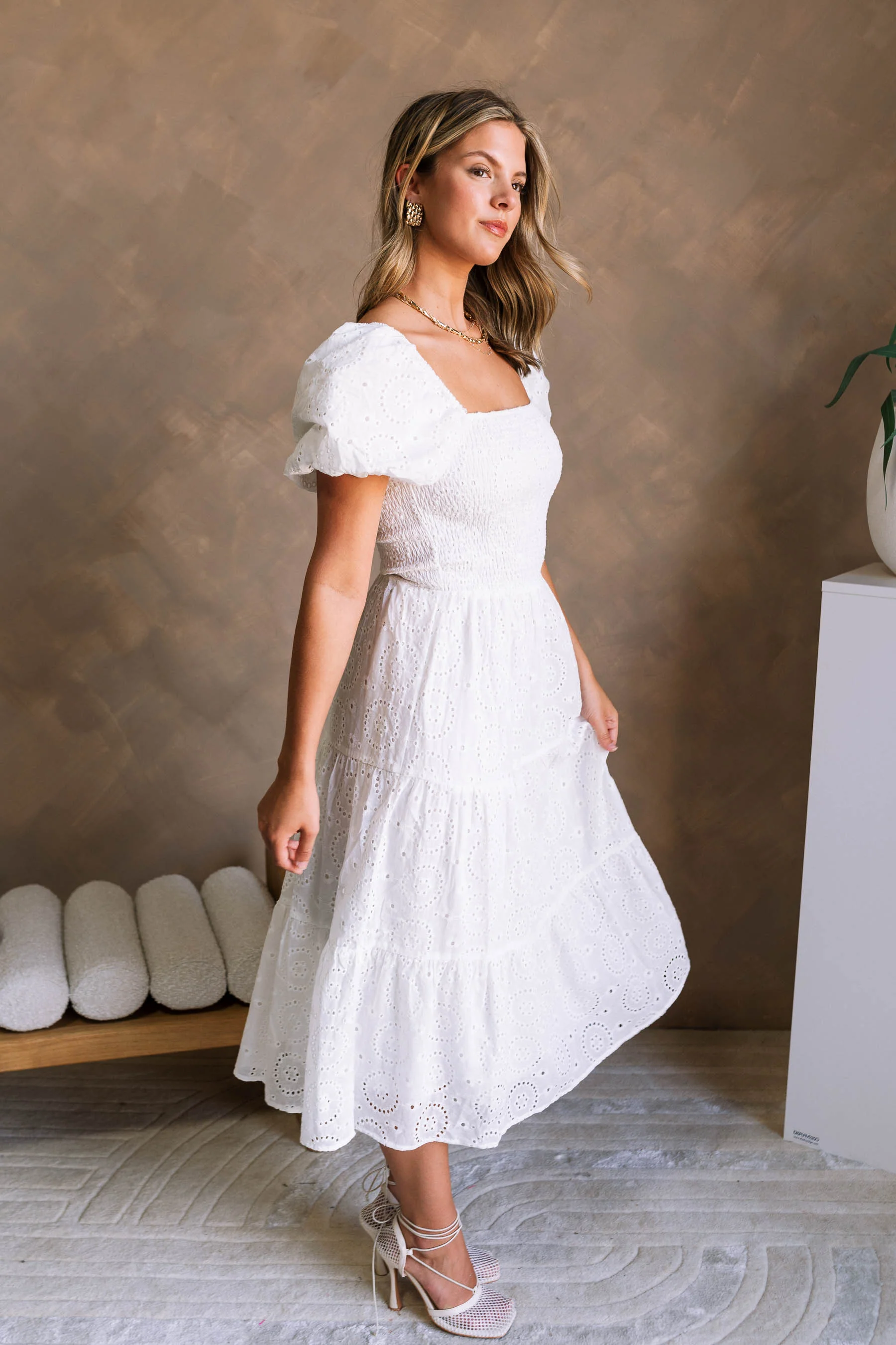 Miley White Eyelet Tiered Midi Dress - Image 8