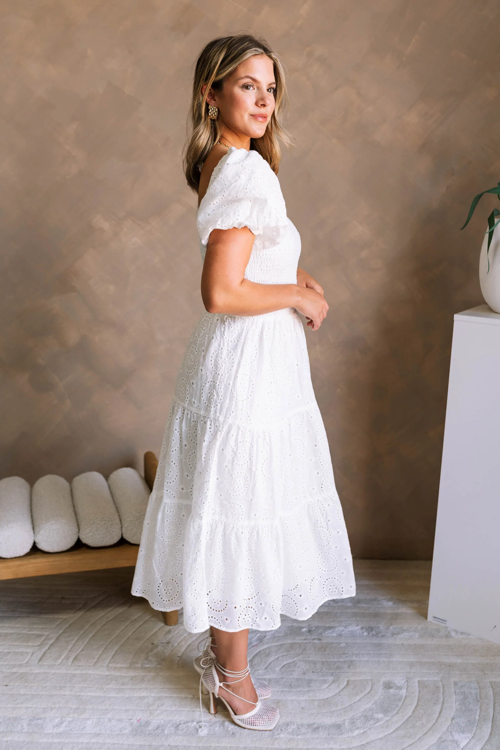 Miley White Eyelet Tiered Midi Dress - Image 9
