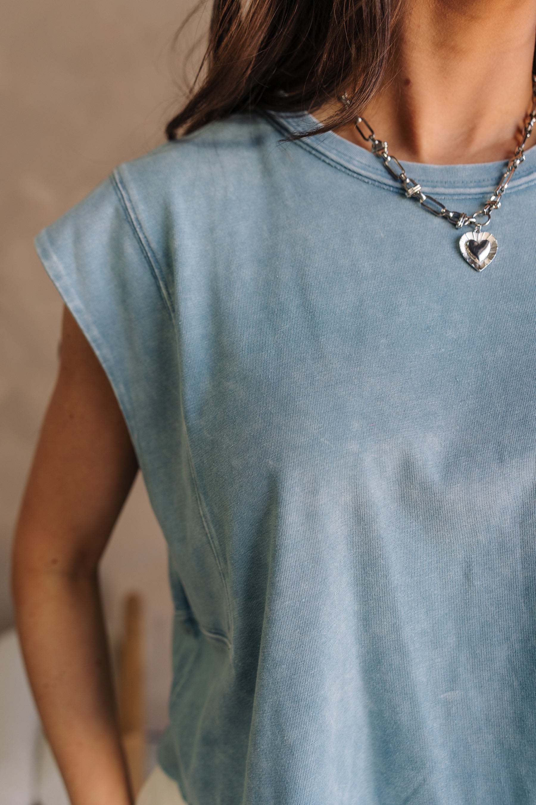 Mille Washed Blue Sleeveless Top - Image 6