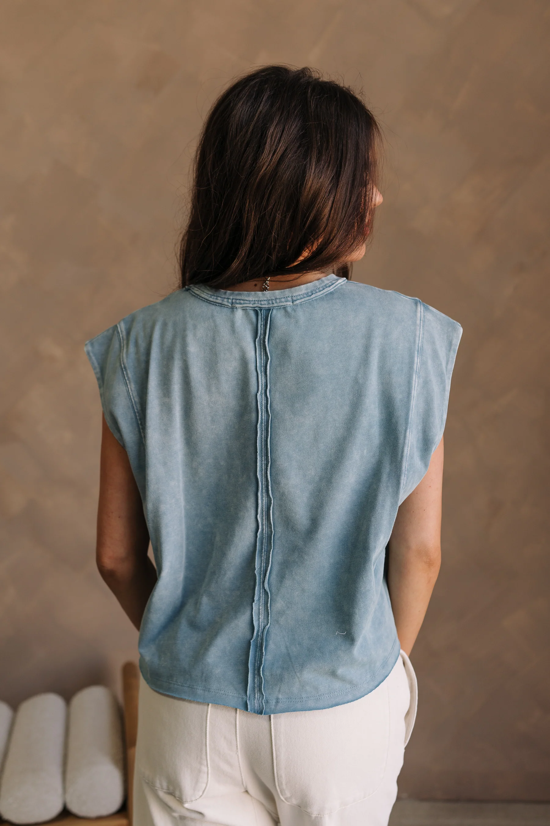Mille Washed Blue Sleeveless Top - Image 8