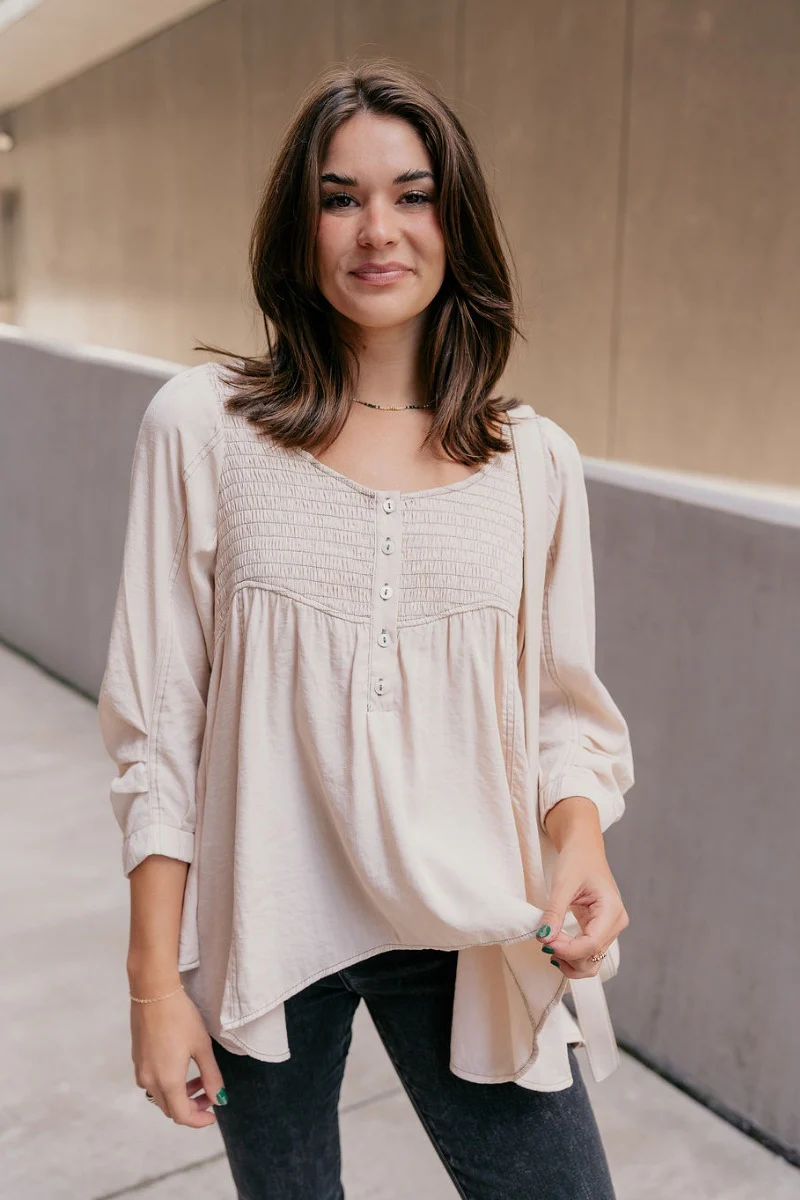 Millie Cream Open Back Long Sleeve Top - Image 2