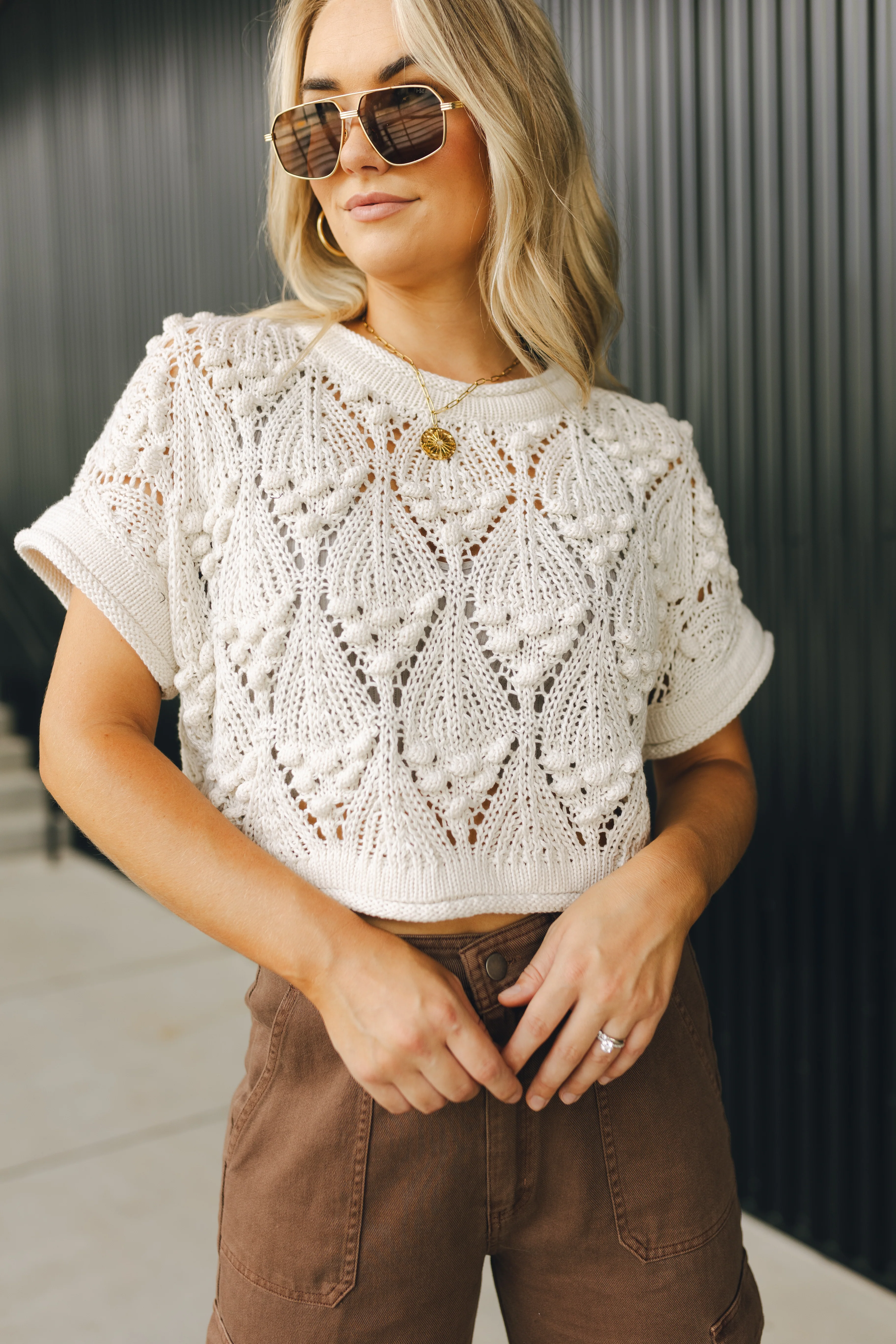 Millie Crochet Short Sleeve Sweater - Image 5