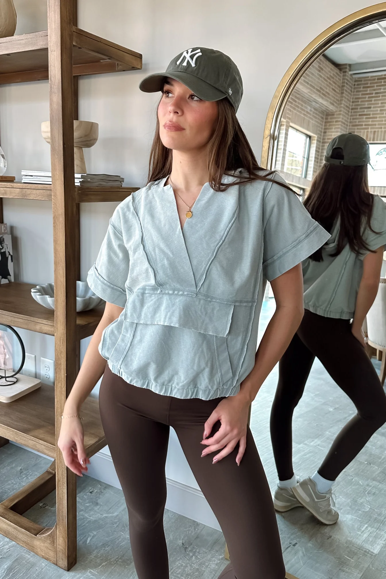 Millie Sage Washed Short Sleeve Top