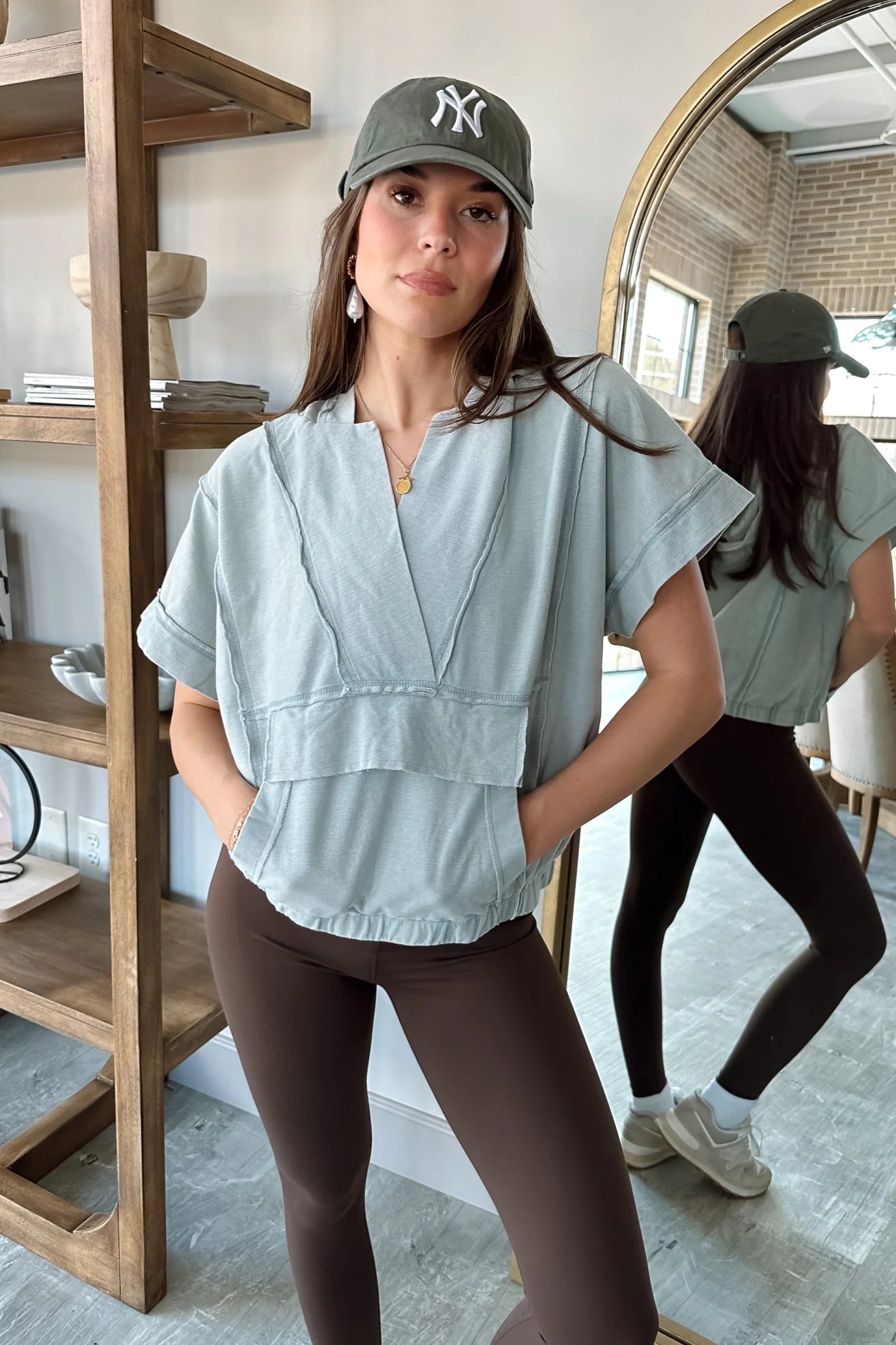 Millie Sage Washed Short Sleeve Top - Image 2
