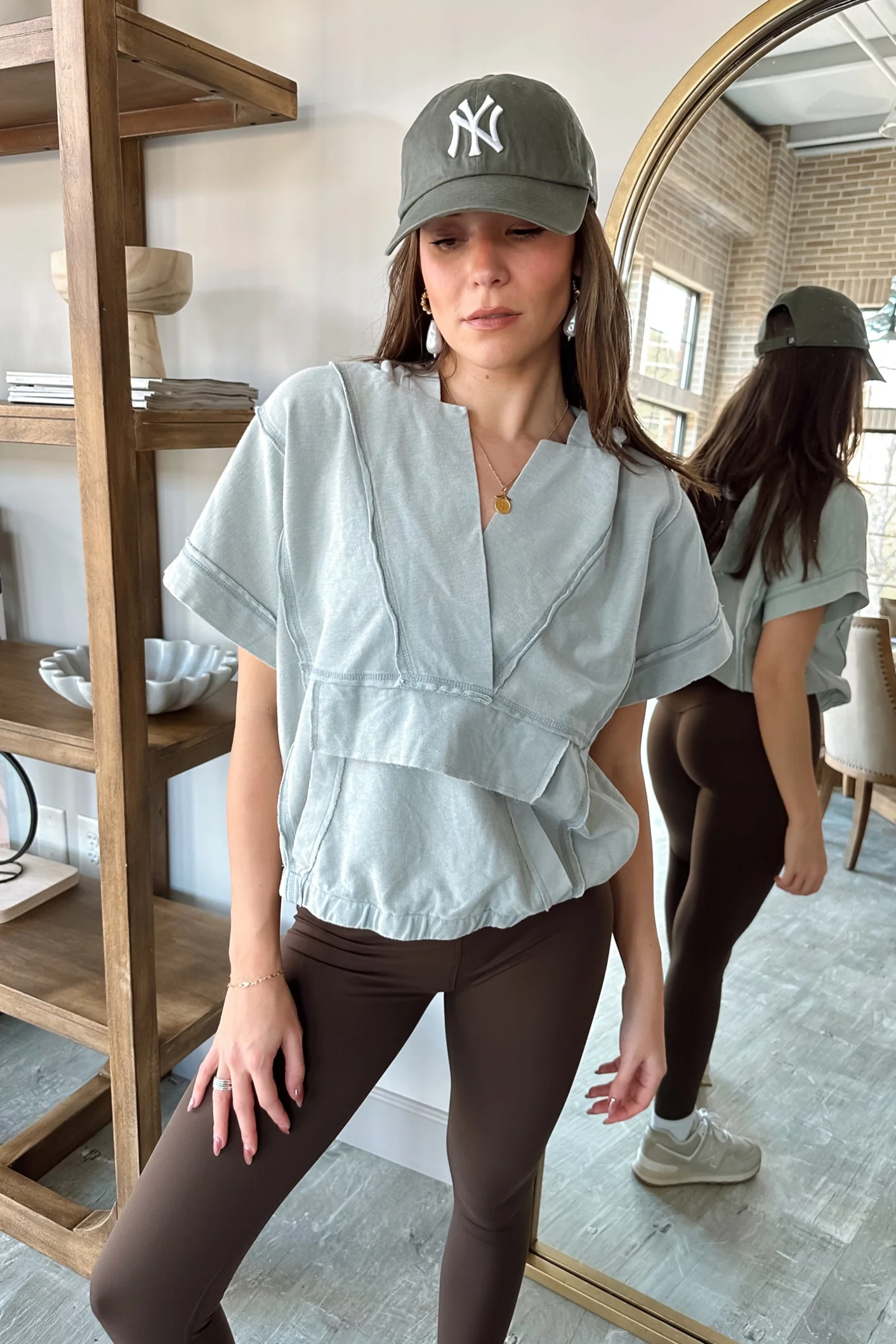 Millie Sage Washed Short Sleeve Top - Image 6