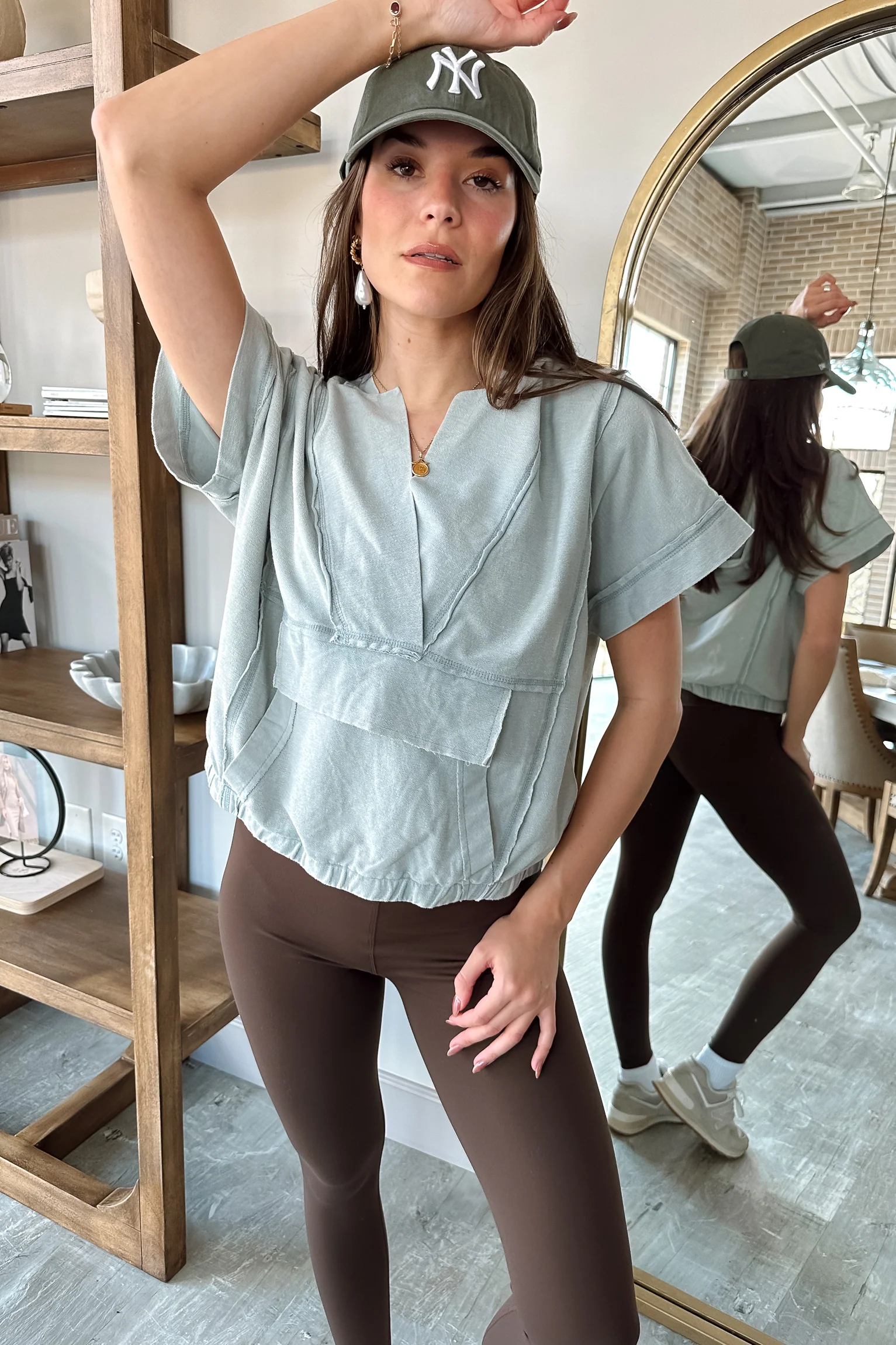 Millie Sage Washed Short Sleeve Top - Image 7