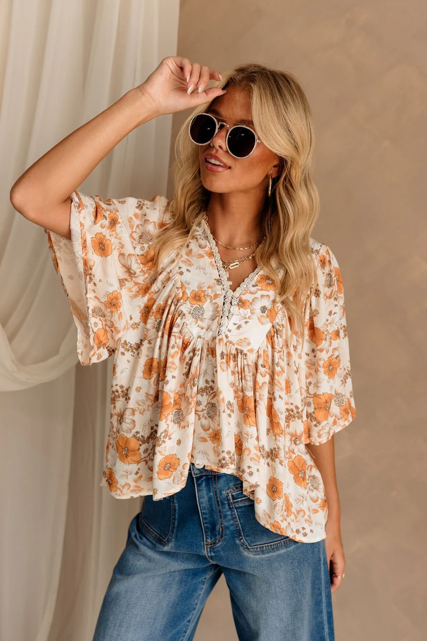 Milly Cream & Orange Floral Top