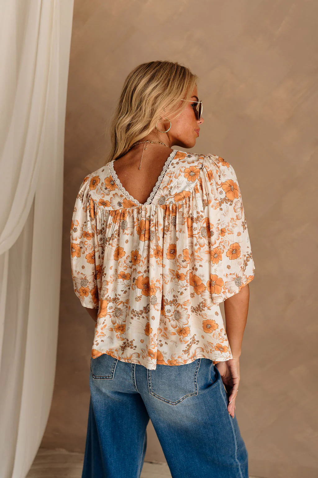 Milly Cream & Orange Floral Top - Image 6