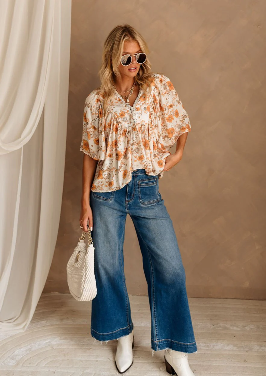 Milly Cream & Orange Floral Top - Image 8