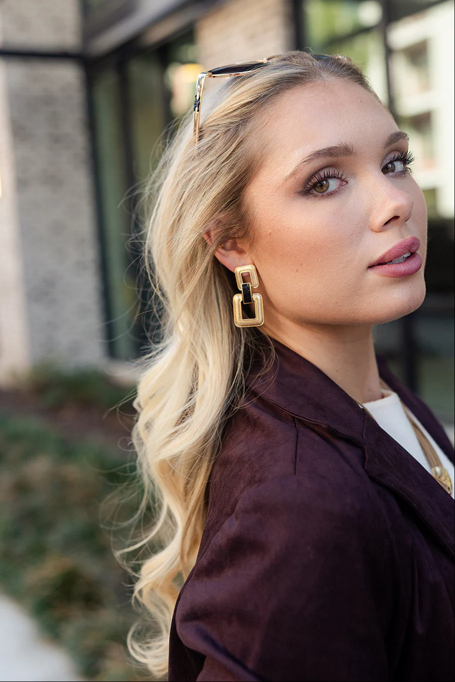 Miriam Gold & Black Leather Chain Earrings