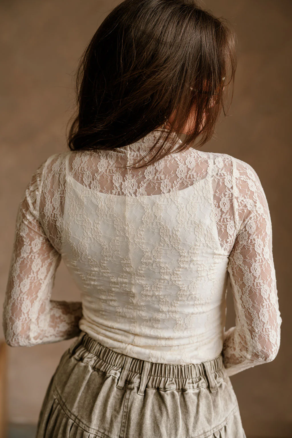 Mischa Cream Floral Long Sleeve Mesh Top - Image 4
