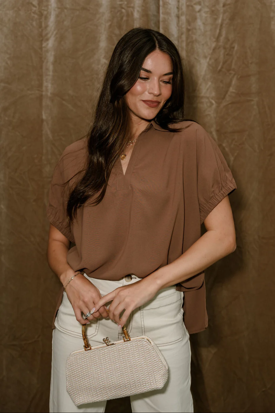 Misha Brown Short Sleeve Top