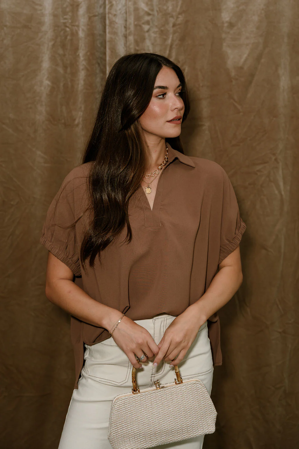 Misha Brown Short Sleeve Top - Image 3
