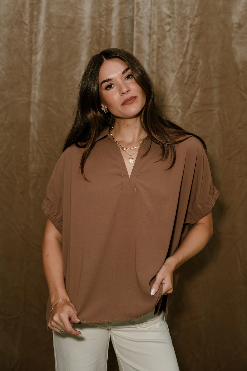 Misha Brown Short Sleeve Top - Image 4