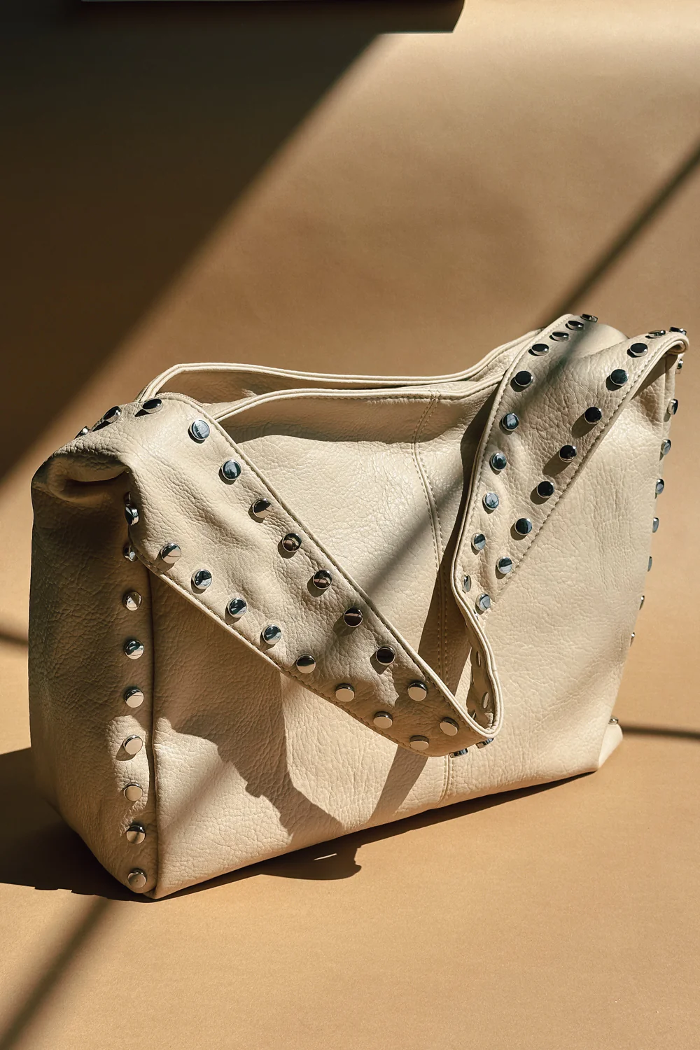 Misty Cream & Silver Embellished Shoulder Purse