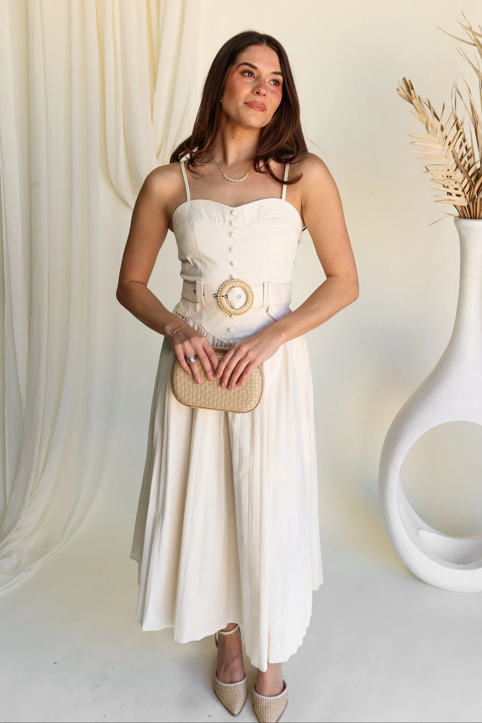 Monica Cream Belted Midi Dress - Image 6