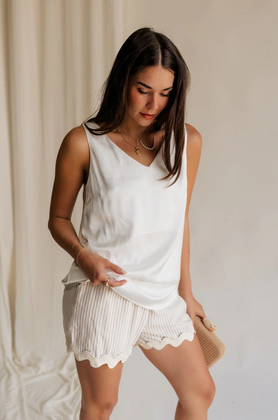 Monroe Off White Satin Tank Top
