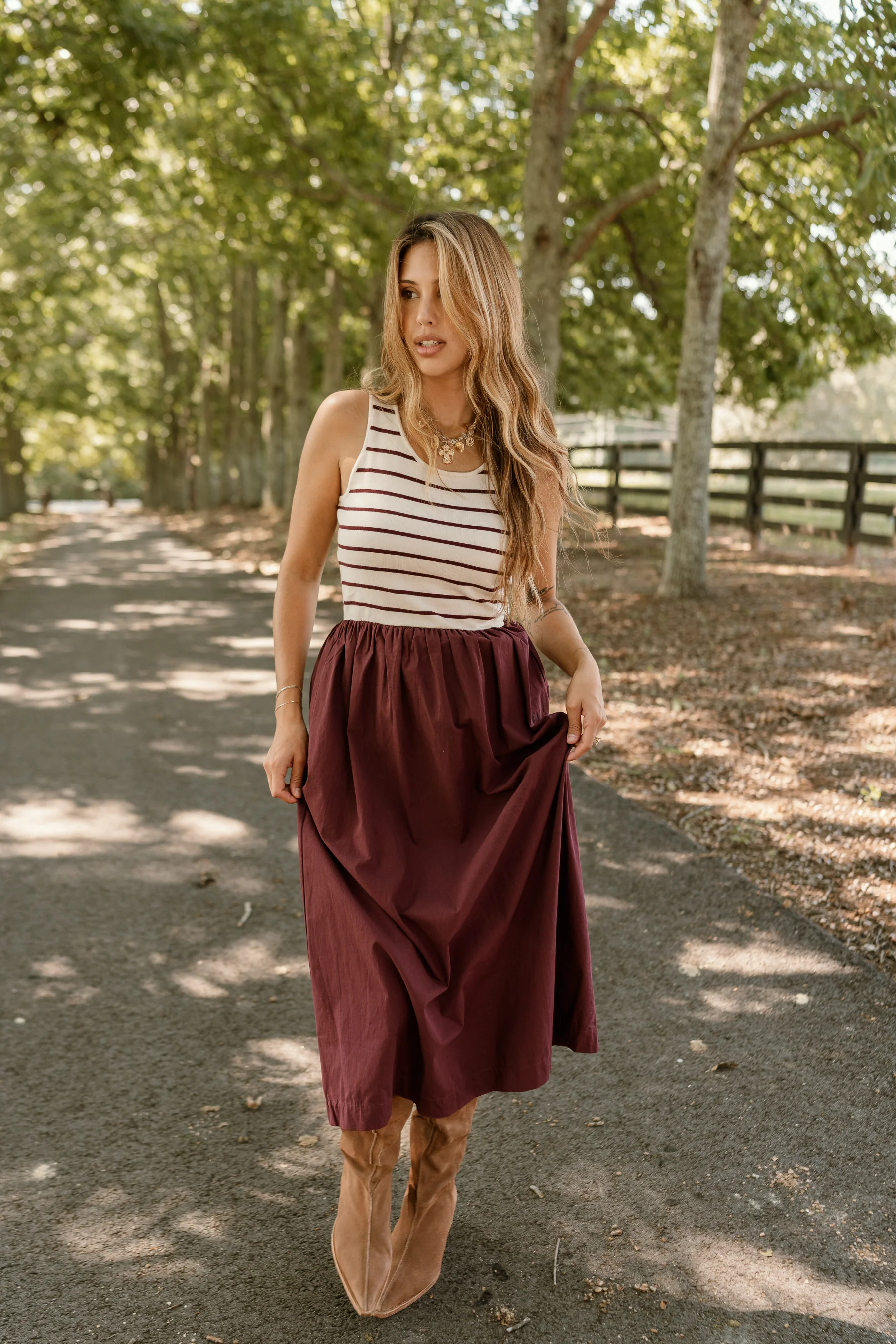 Montana Cream & Wine Striped Midi Dress - Image 3