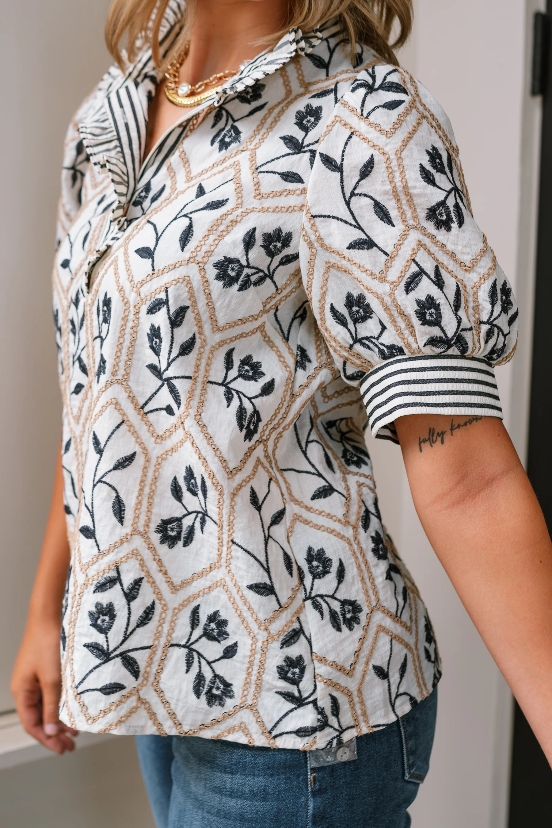 Morgan Cream Multi Floral Short Sleeve Top - Image 3