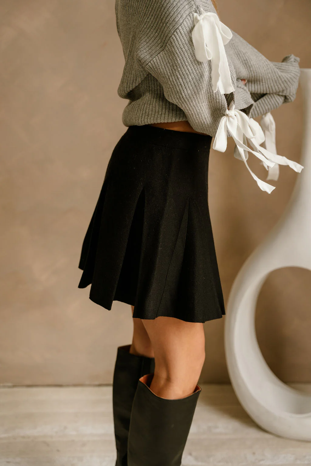 Jocelyn Black Knit Flare Mini Skirt - Image 3