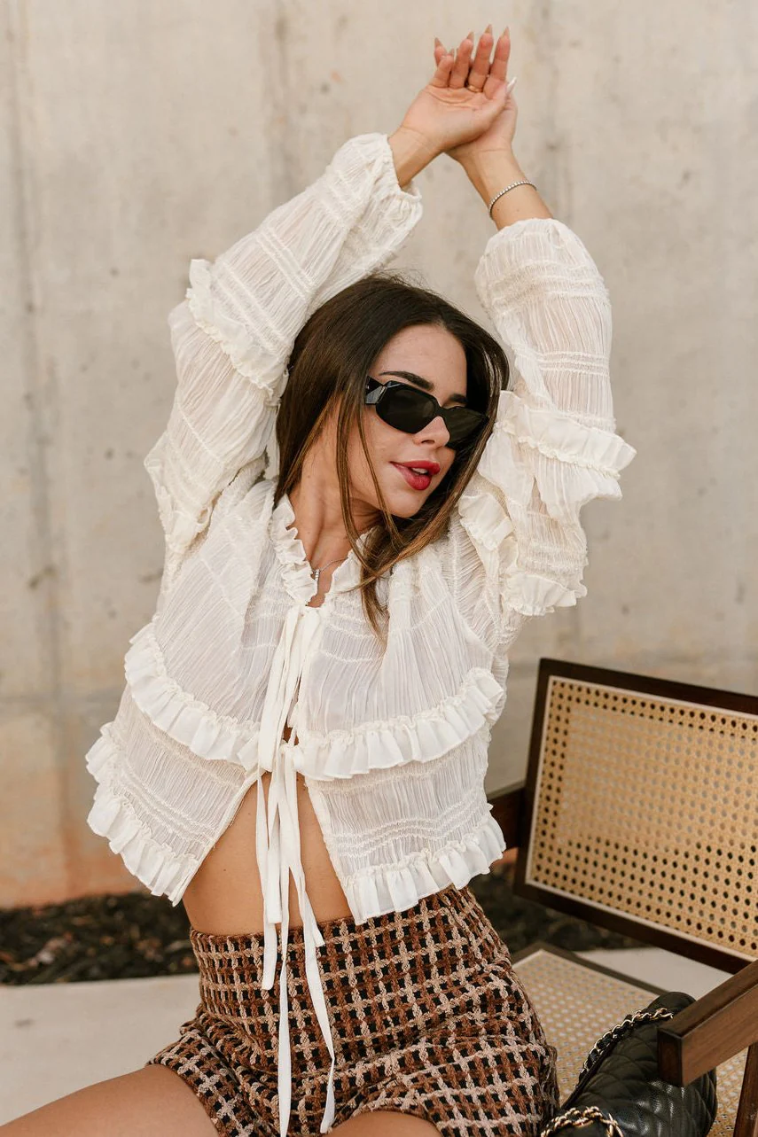 Kennedy Cream Cropped Front Tie Top
