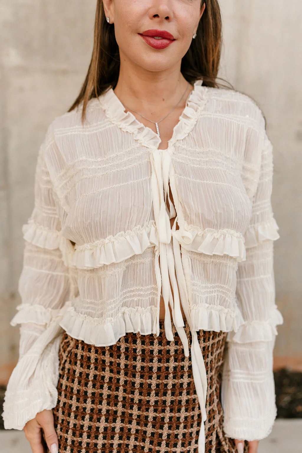 Kennedy Cream Cropped Front Tie Top - Image 4