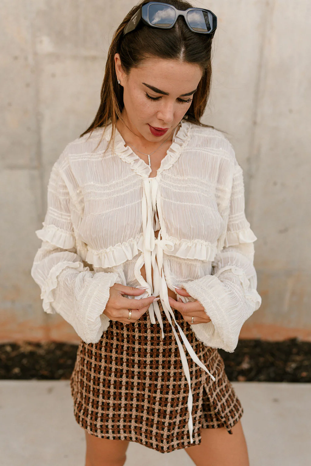 Kennedy Cream Cropped Front Tie Top - Image 5