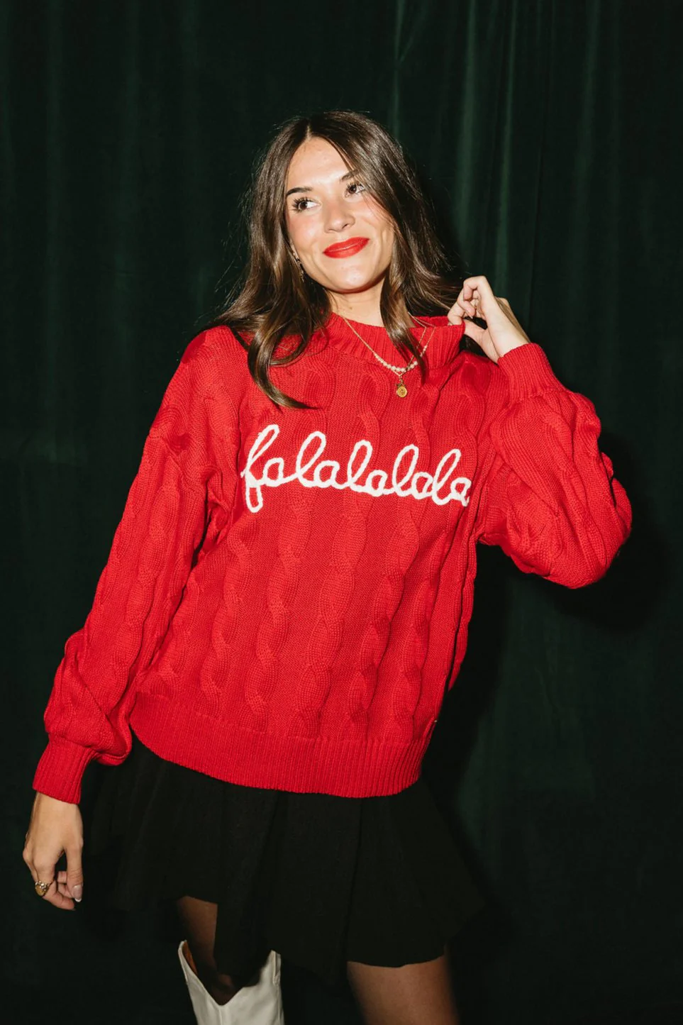 FaLaLaLa Red & White Long Sleeve Sweater