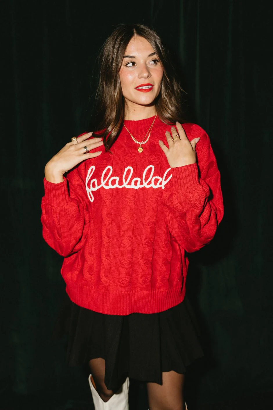 FaLaLaLa Red & White Long Sleeve Sweater - Image 7