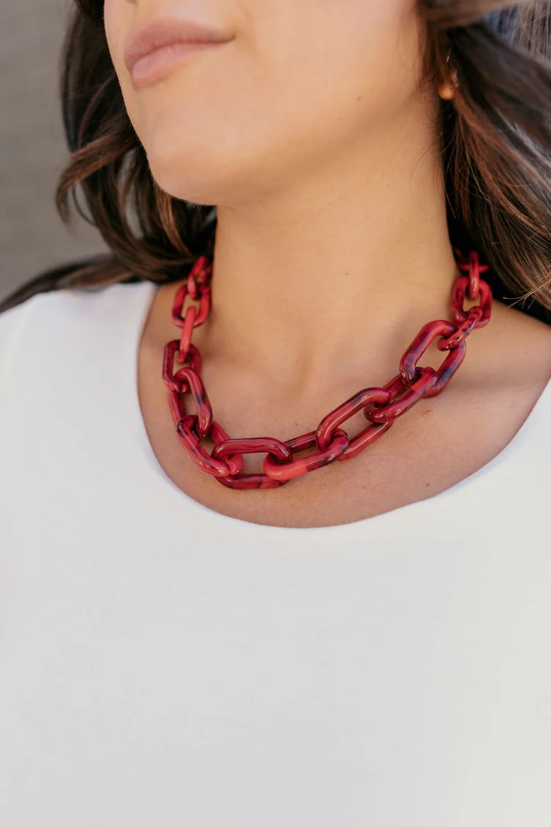 Mya Red Chain Link Statement Necklace