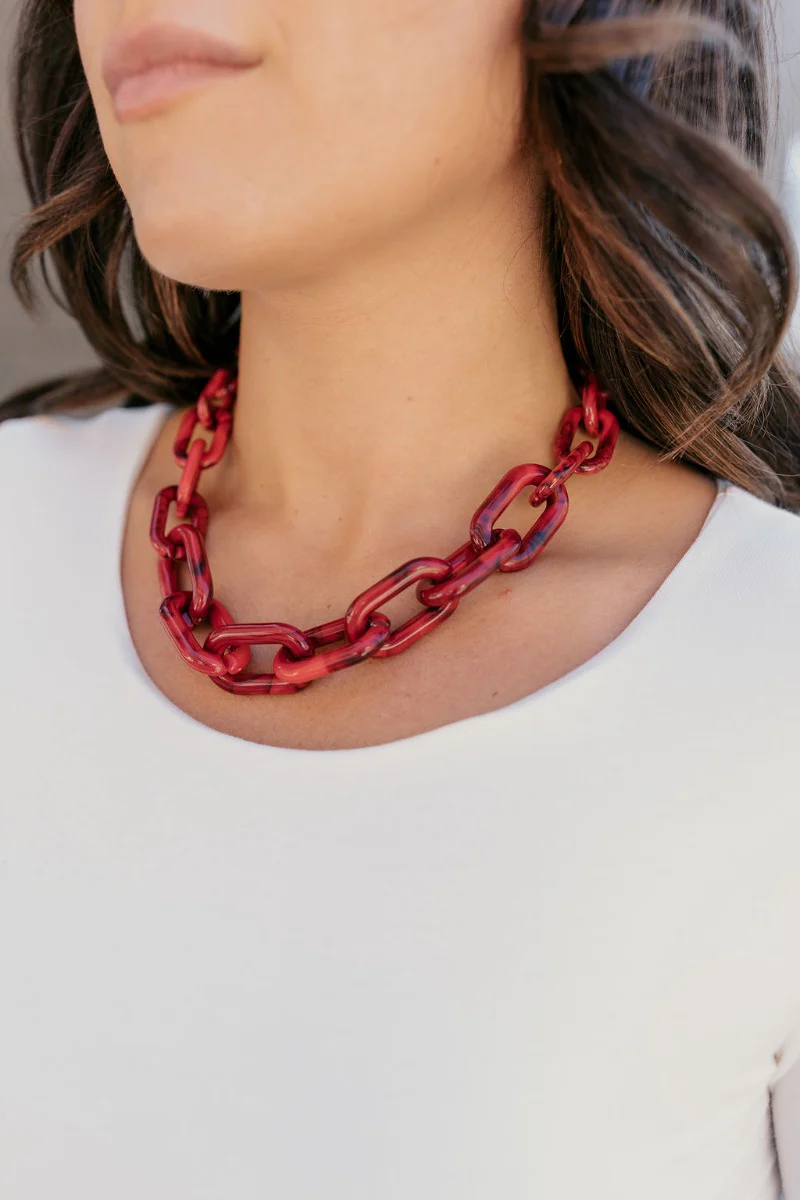 Mya Red Chain Link Statement Necklace - Image 2
