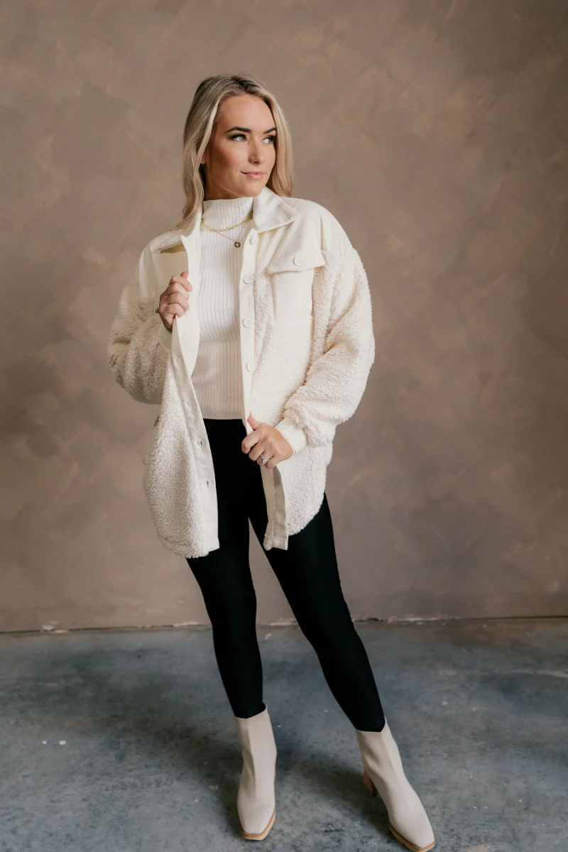 Myla Cream Sherpa & Corduroy Shacket