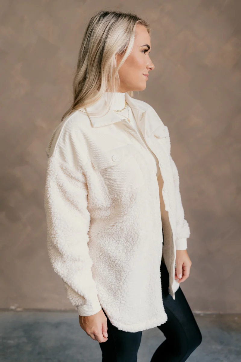 Myla Cream Sherpa & Corduroy Shacket - Image 4