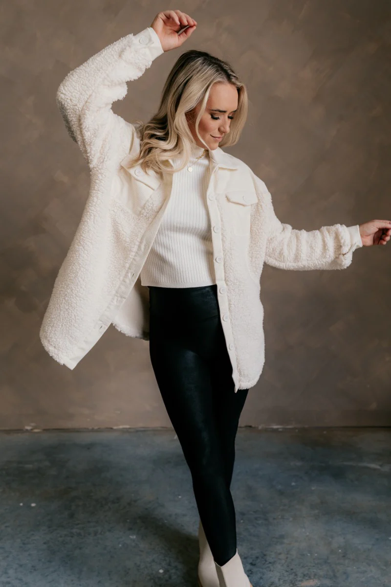 Myla Cream Sherpa & Corduroy Shacket - Image 7