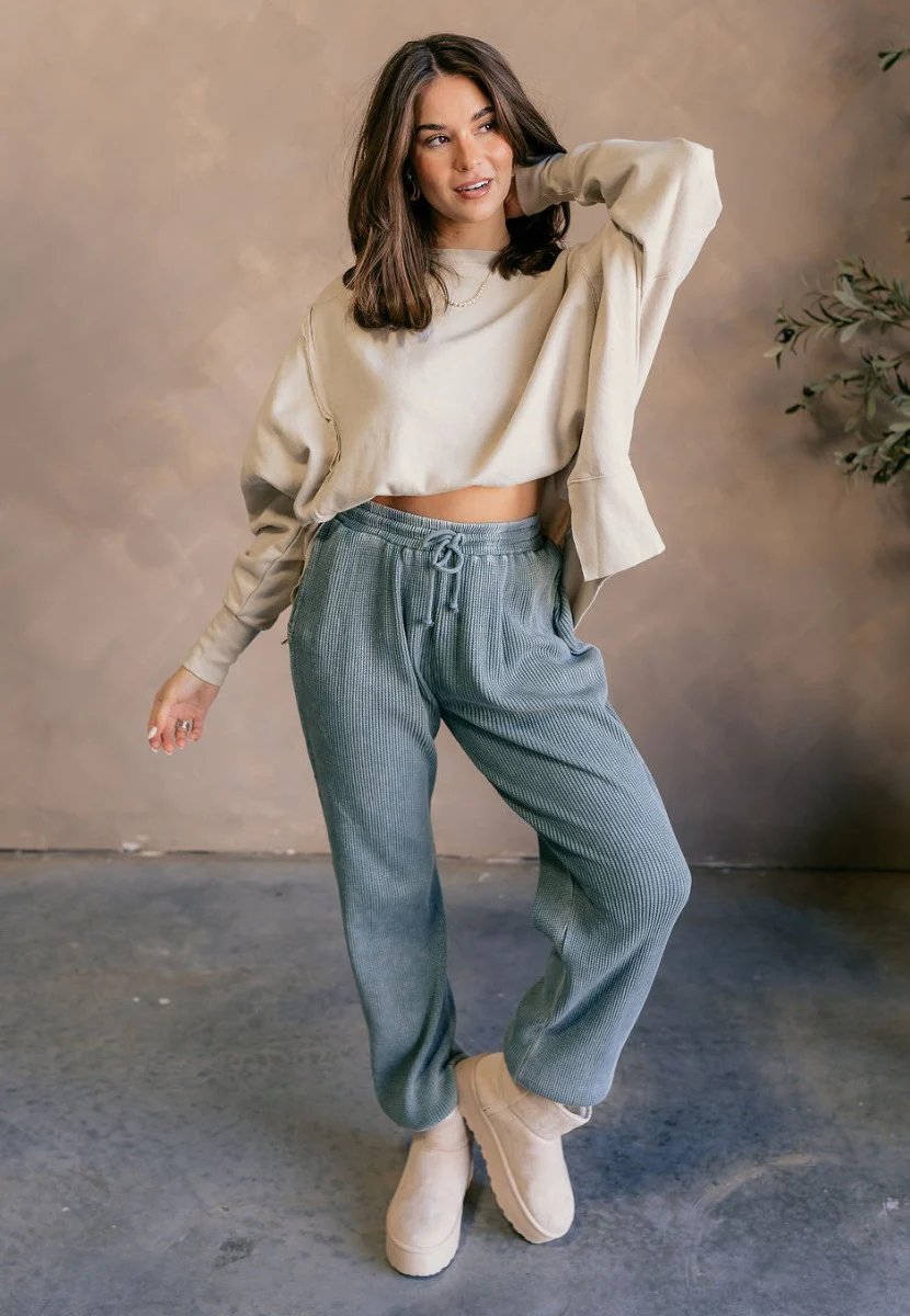 Myla Grey Green Drawstring Jogger Pants - Image 2