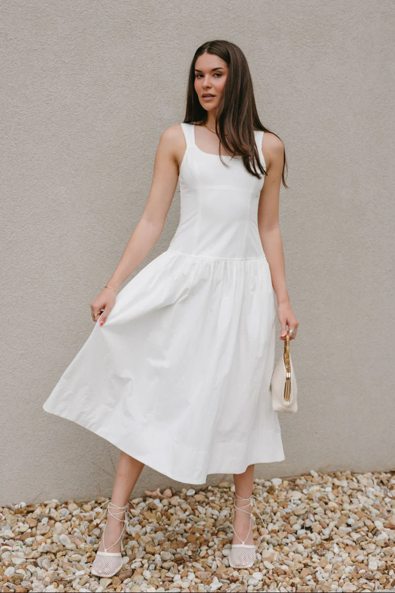 Myla White Dropped Waist Midi Dress - Image 5