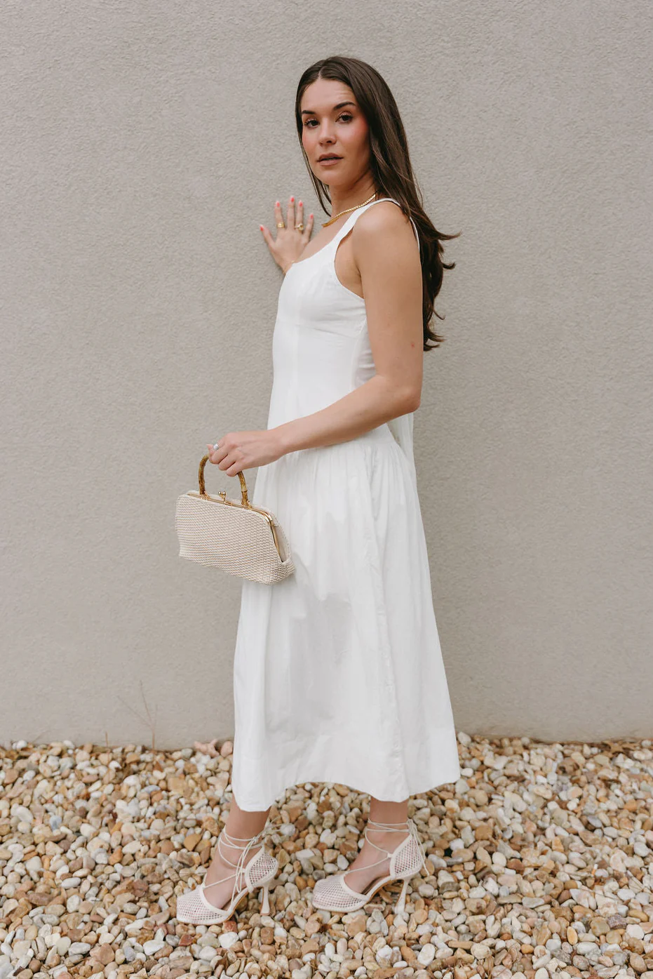 Myla White Dropped Waist Midi Dress - Image 7