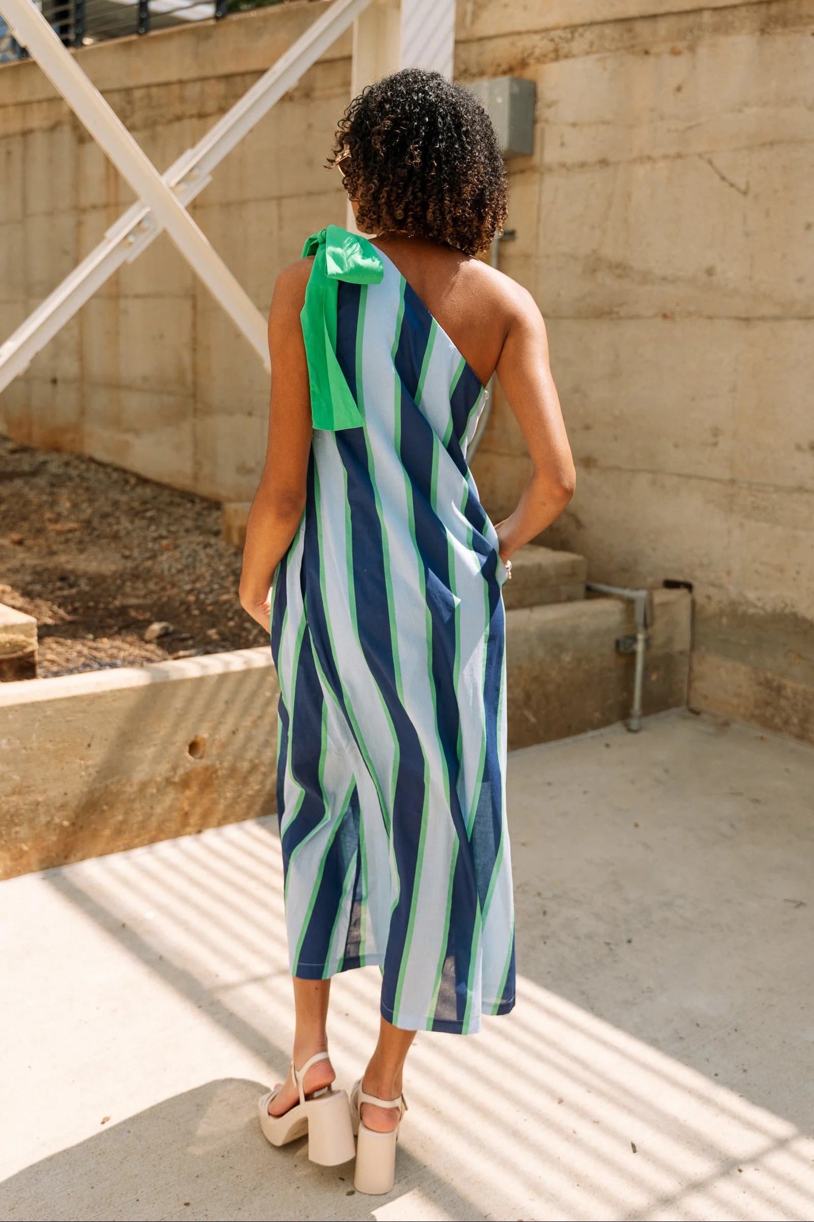 Mylah Blue & Green Stripe Midi Dress - Image 4