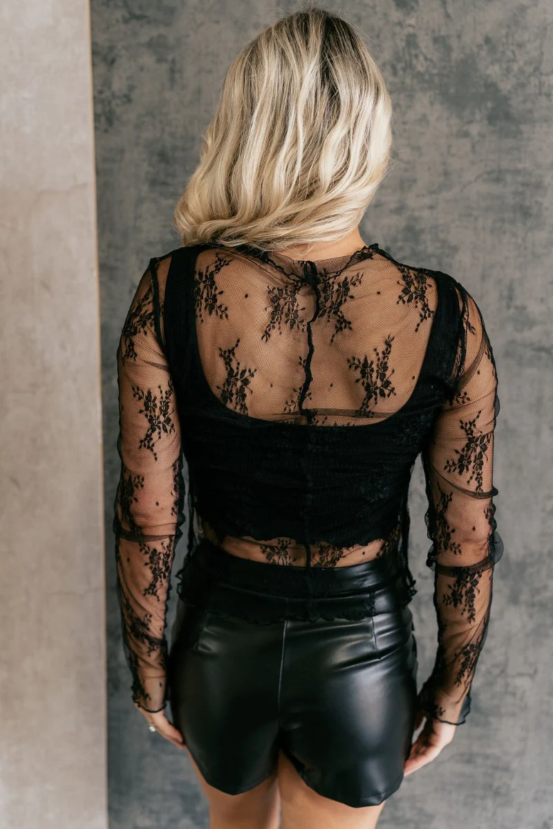 Nadia Black Lace Long Sleeve Top - Image 6
