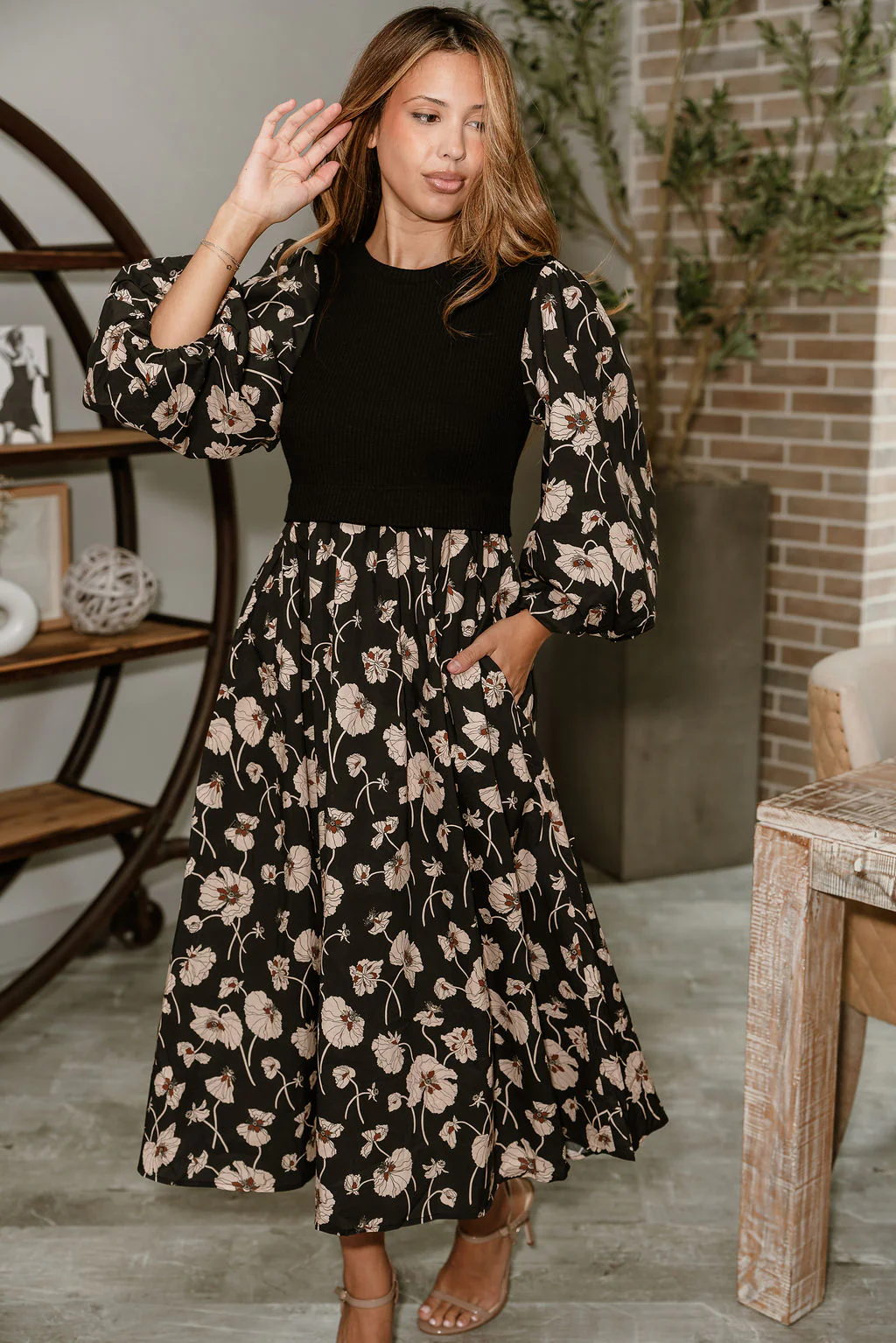 Nadia Black Multi Floral Midi Dress - Image 2