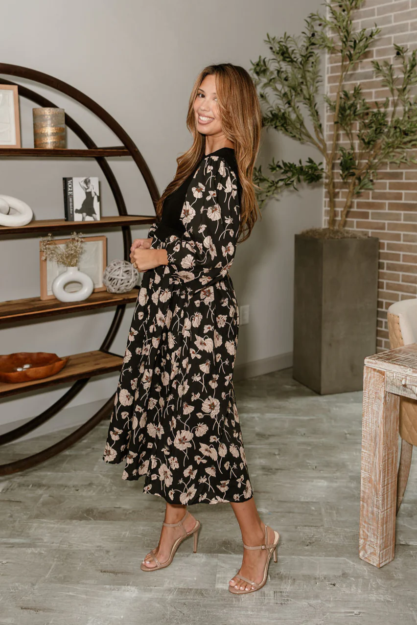 Nadia Black Multi Floral Midi Dress - Image 5